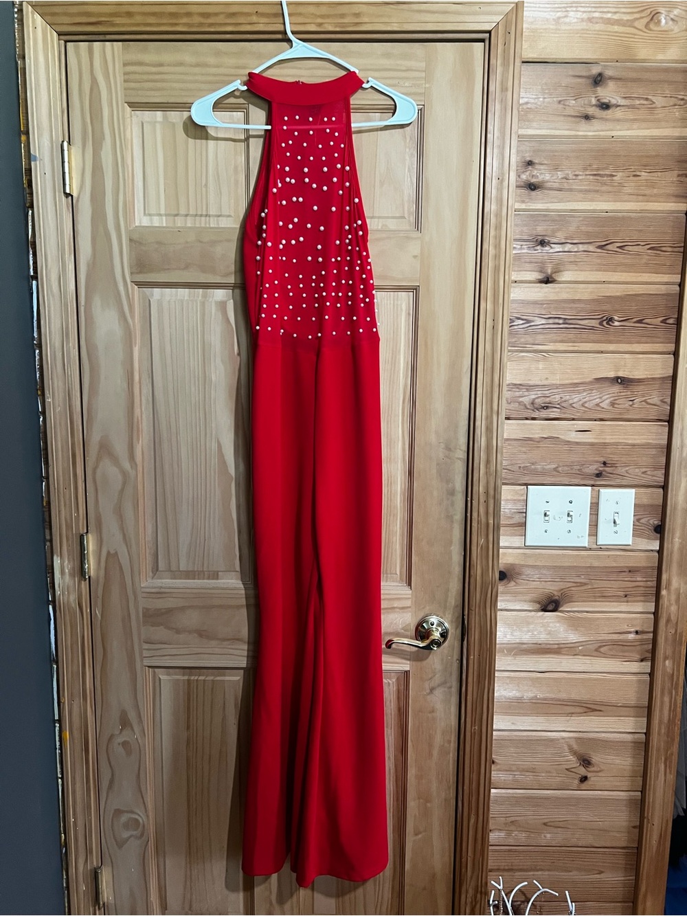 SHEIN Red Halter Jumpsuit with Crystal Accents